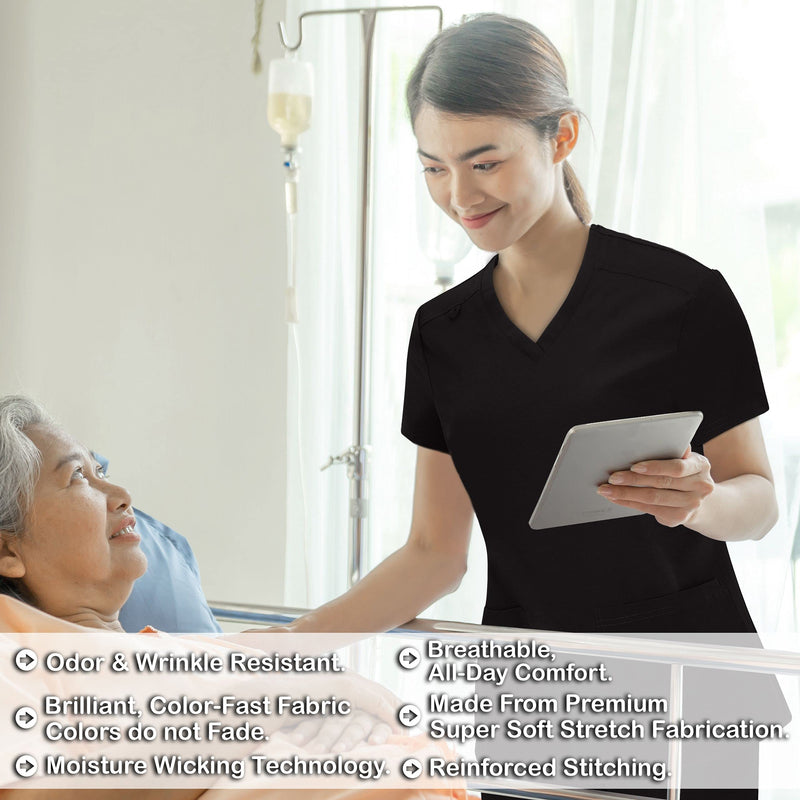 [Australia] - Bahoki Essentials Scrub Set - Comfortable and Durable - Ideal for Nurses and Other Medical Roles - All Day Comfort Black X-Large 