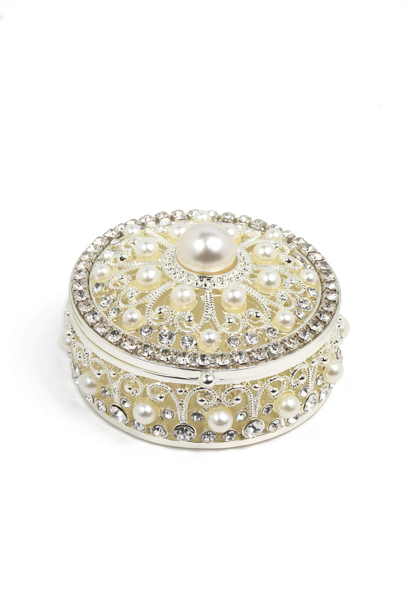 [Australia] - VI N VI Silver Jewelry Box Trinket Box with Rhinestones and Pearls 