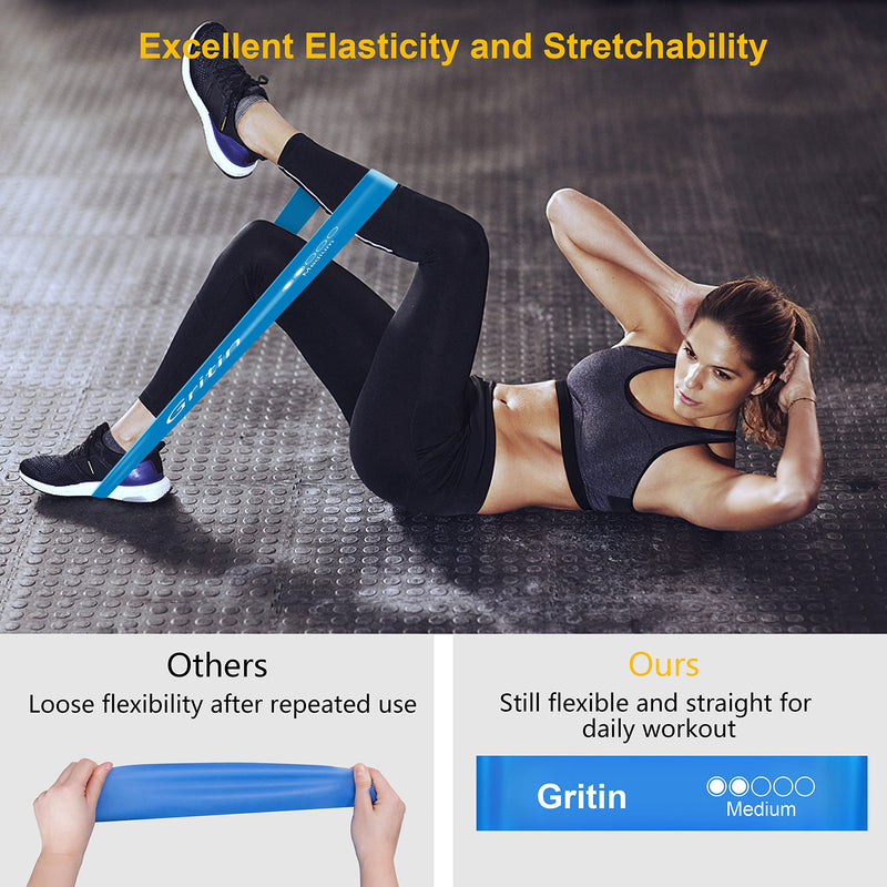 [Australia] - Gritin Resistance Bands, [Set of 5] Skin-Friendly Resistance Fitness Exercise Loop Bands with 5 Different Resistance Levels - Carrying Case Included - Ideal for Home, Gym, Yoga, Training Green - Blue- Yellow - Red - Black 