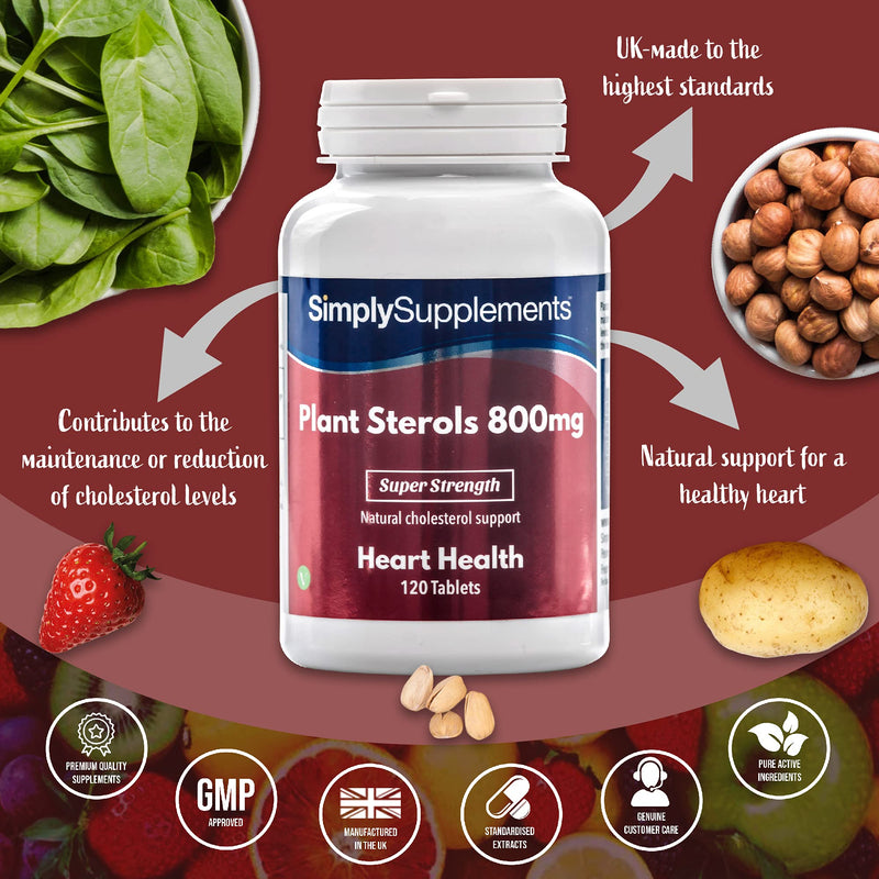 [Australia] - Plant Sterols 800mg | 120 Tablets = 4 Month Supply | Potent One-a-Day Formula | Vegan & Vegetarian Friendly | Proven to Naturally Lower Cholesterol | Manufactured in The UK 