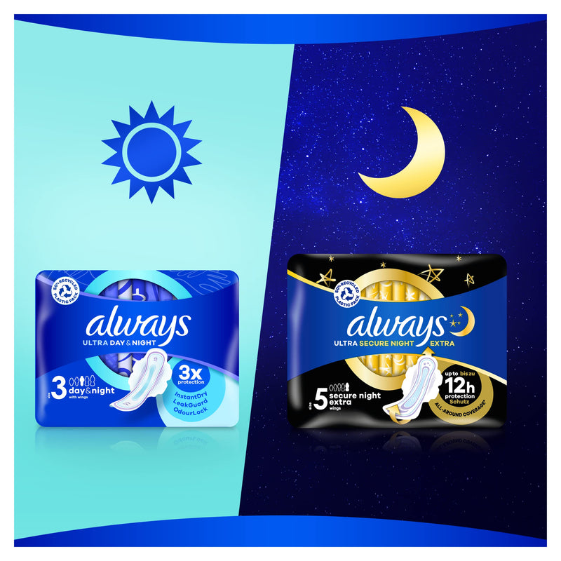 [Australia] - Always Ultra Night Sanitary Towels with Wings, Size 3, 40 Instant Dry Towels (10 x 4 Packs), QUATTRO PACK, Odour Neutraliser, Absorbent Core Size 3 (Pack of 40) 