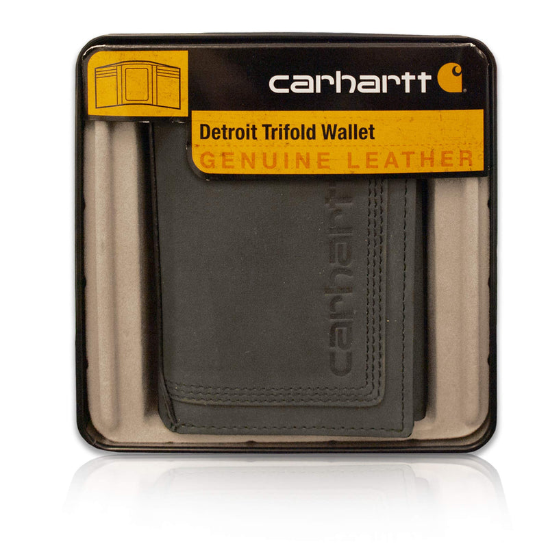 [Australia] - Carhartt Men's Top Grain Leather Trifold, Contrasting Stitch Detroit - Black One Size 