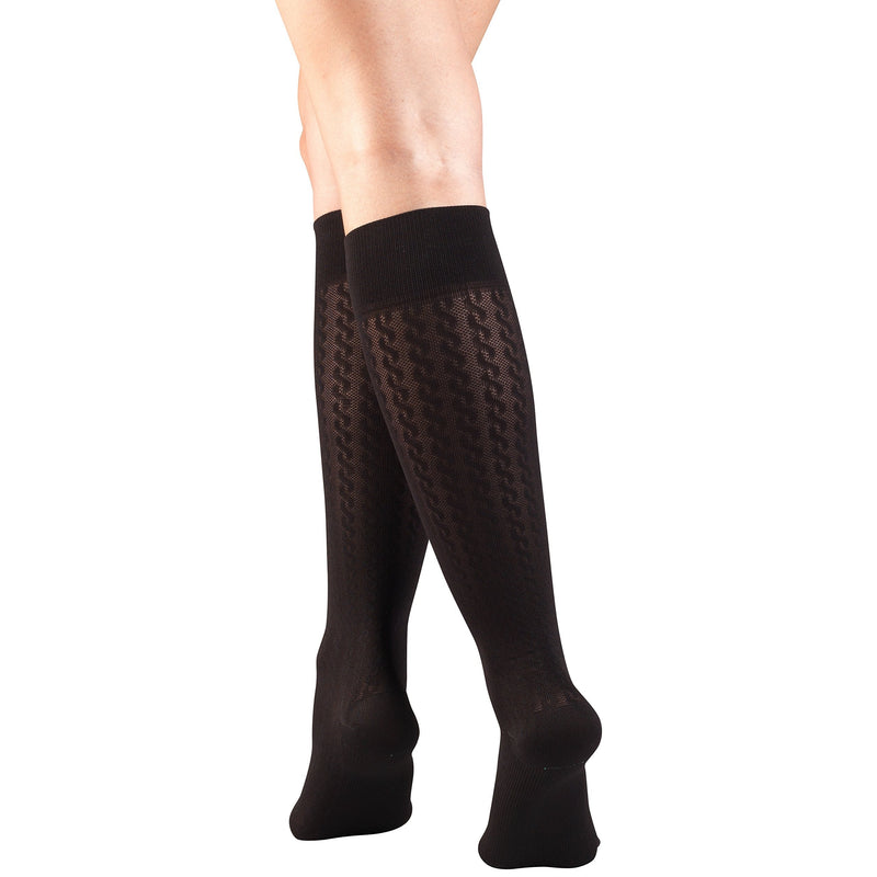 [Australia] - Truform Compression Socks, 15-20 mmHg, Women's Dress Socks, Knee High Over Calf Length, Black Cable Knit, X-Large X-Large (1 Pair) 