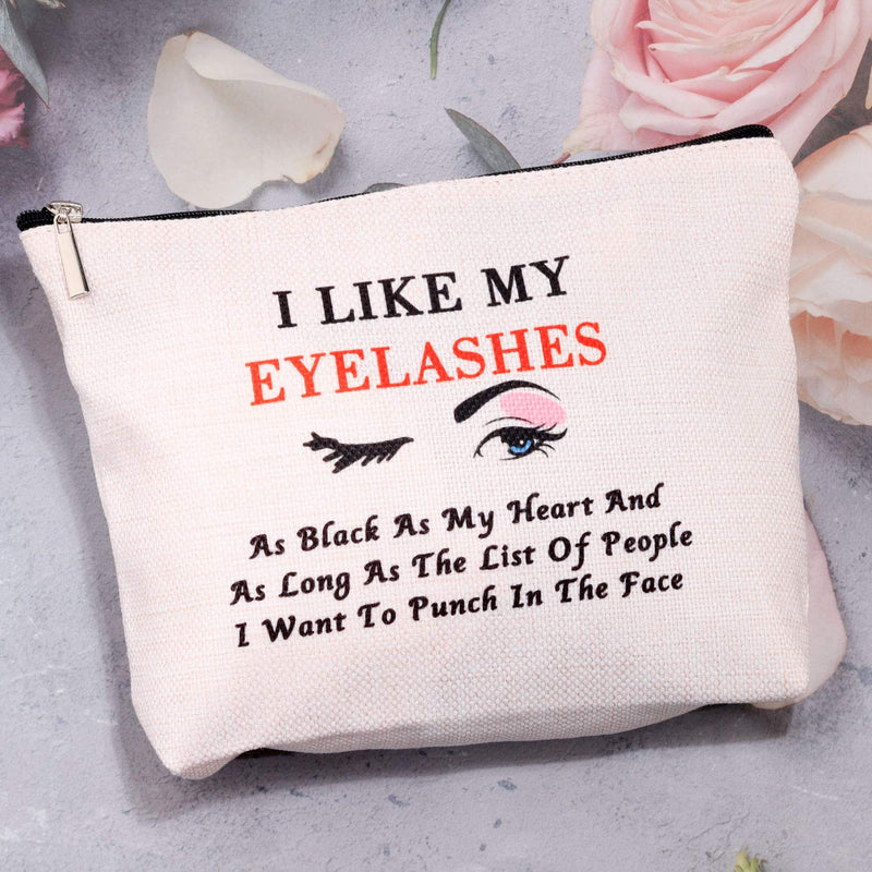 [Australia] - MBMSO Funny Makeup Bags I Like My Eyelashes as Black As My Heart Canvas Cosmetic Bags Zipper Pouch Cosmetic Travel Carry Bag (EYELASHES As Black Bag) Eyelashes as Black Bag 