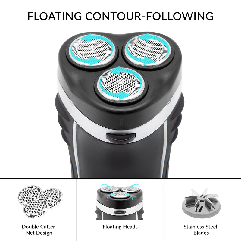 [Australia] - Bauer Professional 38780 Men’s Electric Shaver / Three Flexible Rotary Heads / Ergonomic Grip / Pop-Up Sideburn Trimmer / Cordless & Rechargeable / Head, Face & Body Shaver 