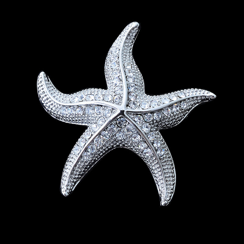 [Australia] - OBONNIE Women's Austrian Crystal Starfish Pearl Brooch Pin Breastpin Pendant Silver 