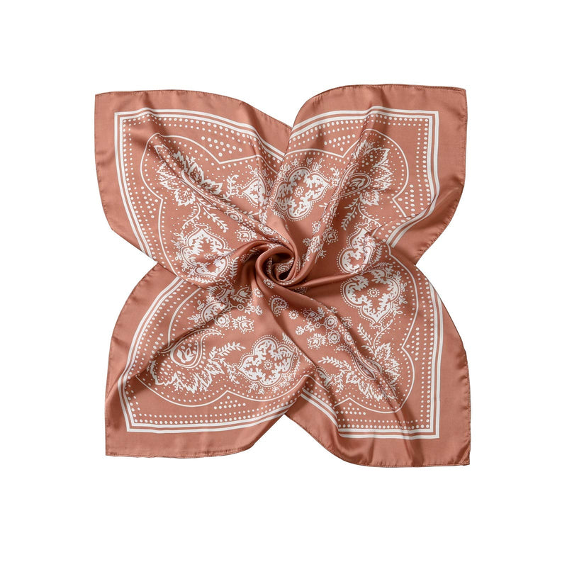 [Australia] - 4 Pcs 26.5×26.5 inches Silk Feel Satin Square Head Scarves for Women Neck Hair Scarves Hair Bandanas Black+champagne+sage+coral Brown 