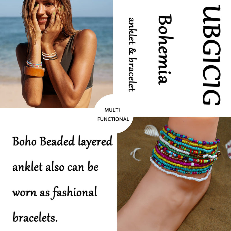 [Australia] - UBGICIG 24 Pieces Handmade Beaded Anklets Bracelets for Women Egirls Beach Boho Colorful Beads Ankle Bracelets Elastic Foot and Hand Chain Jewelry Style1:24Pcs 