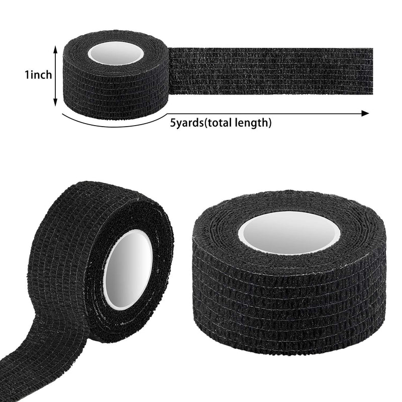 [Australia] - Pangda 12 Pieces Adhesive Bandage Wrap Stretch Self-Adherent Tape for Sports, Wrist, Ankle, 5 Yards Each (1 Inch, Black) 1 Inch (Pack of 12) 