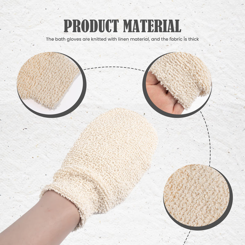 [Australia] - PROUSKY 2 Pieces Exfoliating Gloves Body Scrub Gloves, Exfoliating Gloves Shower Mitt, Natural Fiber Beauty Shower Body Gloves Body Cleaning Cloth Sponges White 