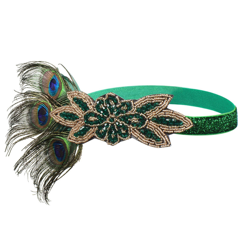 [Australia] - ArtiDeco 1920s Headpiece Vintage 1920s Headband Crystal Headband Flapper Headpiece with Crystal Great Gatsby Costume Accessories Roaring 20's Accessories (Gold Black with Feather) 