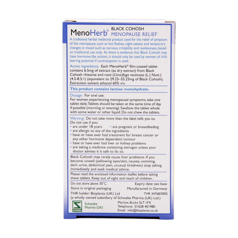 [Australia] - Schwabe Pharma - MenoHerb - Menopause Relief - Black Cohosh Root Extract 6.5mg - Traditionally Used for Hot Flushes, Night Sweats and Mood Swings - 30 Tablets 