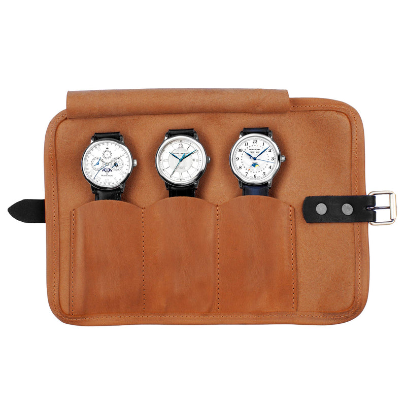 [Australia] - Karasto Leather Watch Roll Travel Organizer Holds Up to 3 Watches Case Handmade Watchlover Storage for Men and Women (Tobacco) Tobacco 