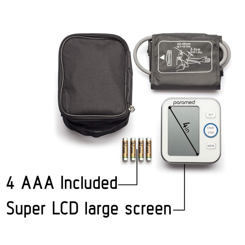 [Australia] - Paramed Blood Pressure Monitor - Bp Machine - Automatic Upper Arm Blood Pressure Cuff 8.7 - 15.7 inches - Large LCD Display, 120 Sets Memory - Device Bag & Batteries Included 