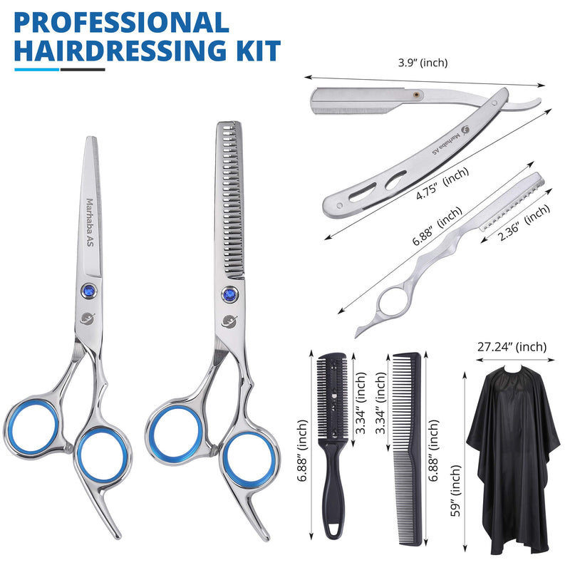 [Australia] - MarhabaAS Professional Hair Scissors Set-10Pcs Home & Salon Scissors, Stainless Steel Thinning Shears - The Only Premium Hair Cutting Scissors Set to Come with a Feather Razor 