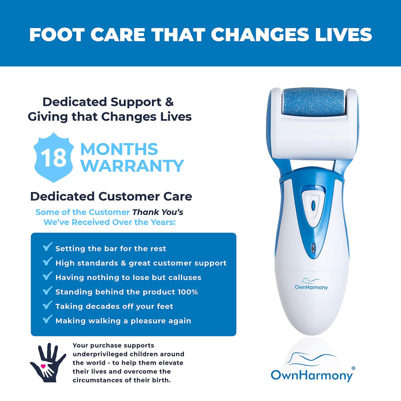 [Australia] - Electric Callus Remover: Own Harmony Professional Pedicure Tools Foot Care for Women, Rechargeable Foot Scrubber, CR900 Electronic Feet File Pedi Sander Best for Hard Cracked Dry Dead Skin, 3 Rollers Blue 
