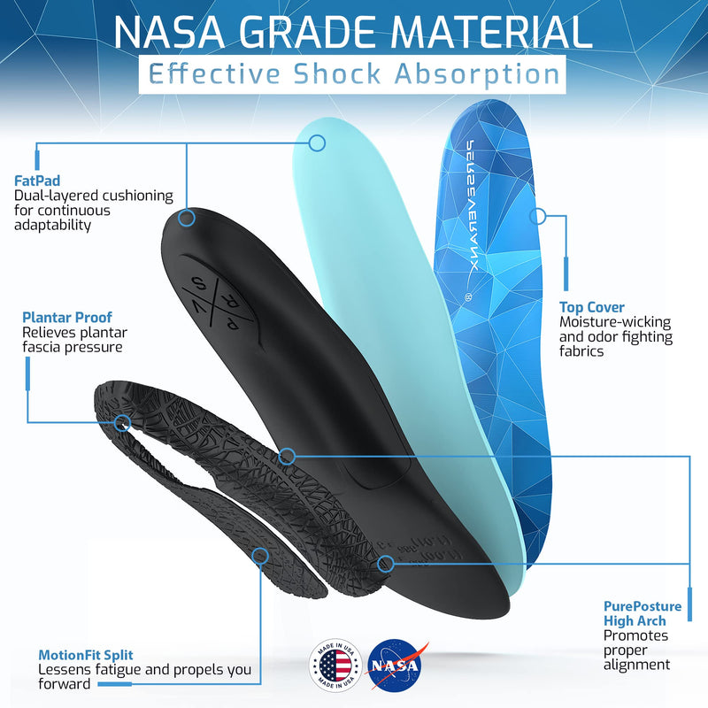 [Australia] - NASA Grade Plantar Fasciitis Insoles - Arch Support Insoles Men, Women Shoe Inserts - Absorb Shock & Relieve High Arch, Flat Feet Pain - Orthotics Inserts Boot Insoles for Work, Hiking (M, Blue) M (Men 9-10.5/Women 10-11.5) 