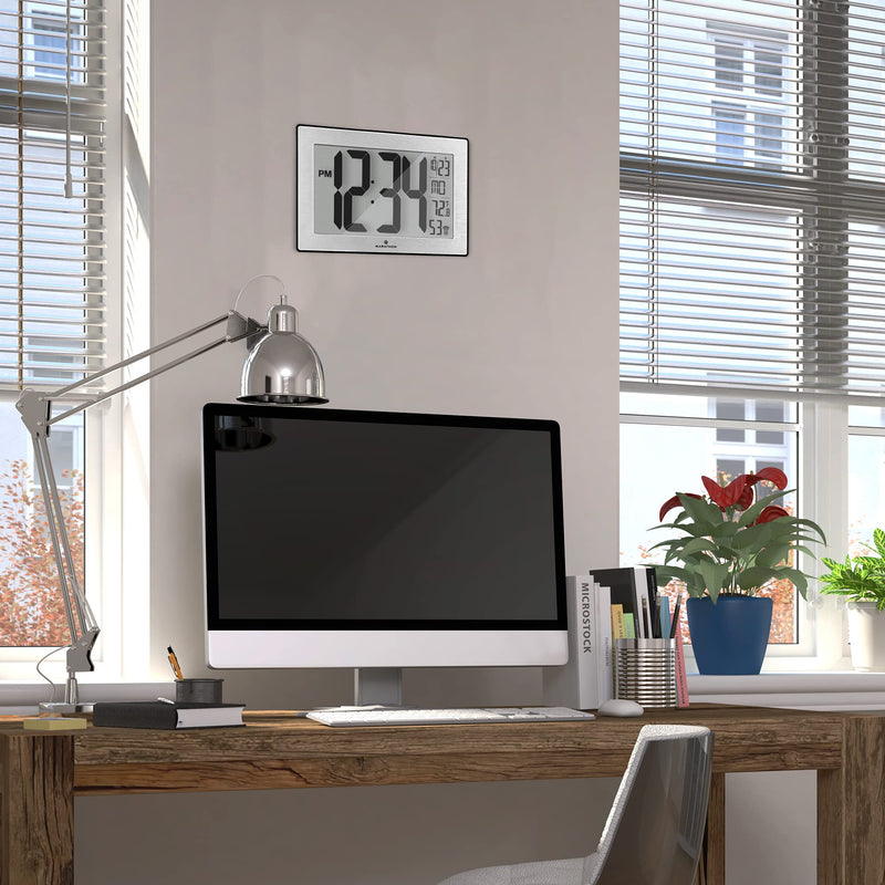 [Australia] - MARATHON CL030068 Slim Panoramic Atomic Wall Clock with Table Stand (Black/Stainless Steel) Black/Stainless Steel 