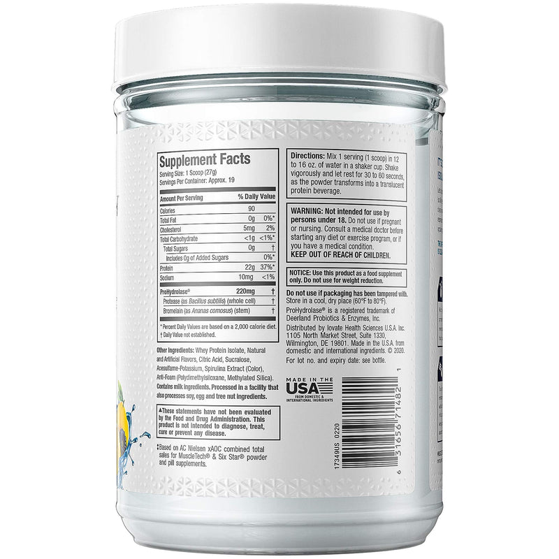 [Australia] - Whey Protein Powder | MuscleTech Clear Whey Protein Isolate | Whey Isolate Protein Powder for Women & Men | Clear Protein Drink | 22g of Protein, 90 Calories | Lemon Berry Blizzard, 1.1lb(19 Servings) 