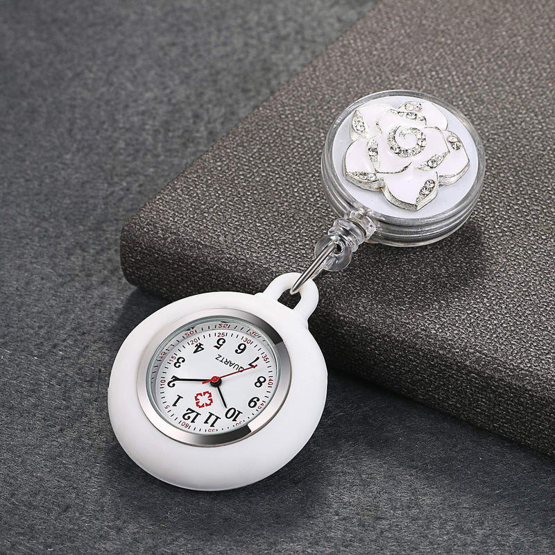 [Australia] - 1-3 Pack Retractable Nurse Watch with Second Hand for Women Clip on Lapel Hanging Nurses Watch Badge Stethoscope for Nurses Fob Pocket Watch with Silicone Cover white 