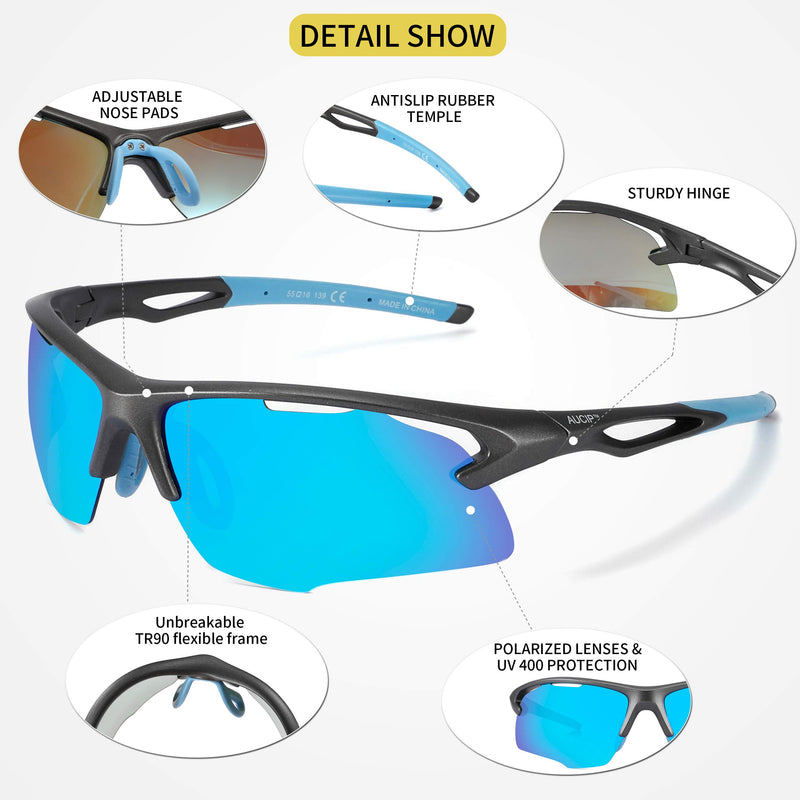 [Australia] - Polarized Men Sports Sunglasses -UVA/UVB Protection -TR90 Unbreakable Frame - Perfect for Cycling Climbing Running Blue 