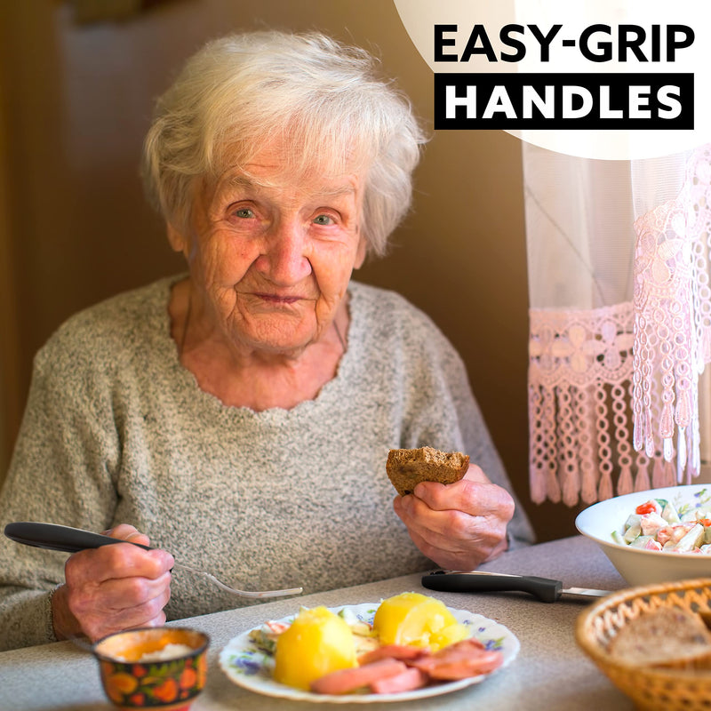 [Australia] - iMedic - Comfort Grips Cutlery - Disability Eating Aids - Great for The Elderly, Disabled or Those Suffering with Tremors and Trembling Hands - Ergonomic, Contoured Design - (1x Set, Silver/Black) Single 