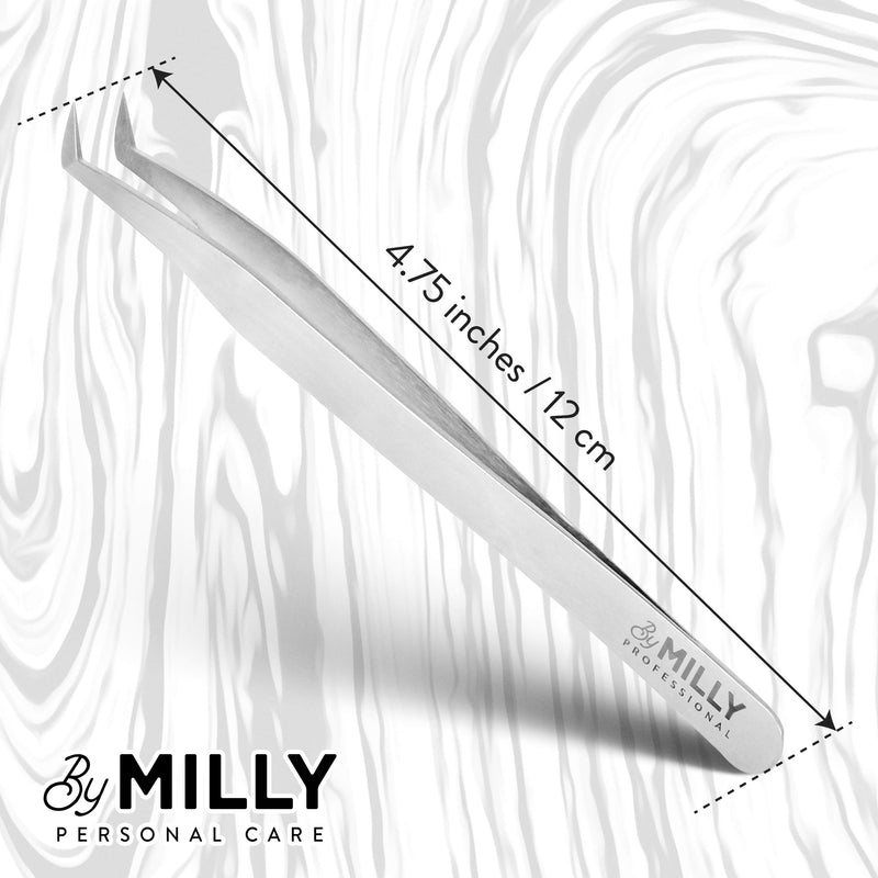 [Australia] - By MILLY Professional - Volume Eyelash Extension Tweezers - Lash Tweezers for Volume Pick-Up - Curved Precision Closure Tips - Titanium Coated Stainless Steel - 12 cm (4.72 inches) 