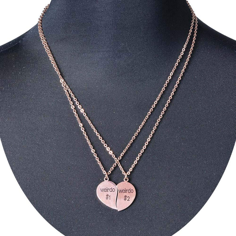 [Australia] - MJartoria Best Friend Necklaces BFF Necklace for 2 Friendship Valentines Day Gifts Split Heart Necklace Weirdo 1 Weirdo 2 Best Friends Forever Pendant Set Rose Gold-1weirdo #1 werido #2 