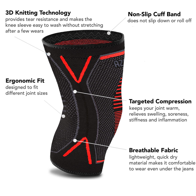 [Australia] - Knee Support Brace (Pair) - Compression Knee Sleeve for Joint Pain, Ligament Injury, Meniscus Tear, Arthritis, ACL, MCL, Running, Weightlifting, Squats (L) L 