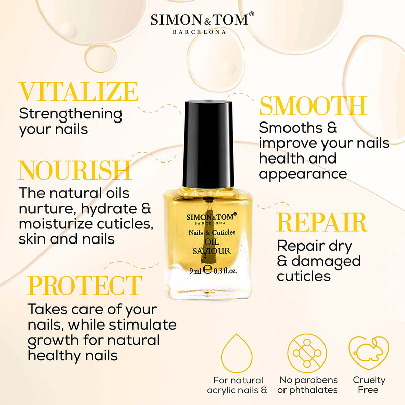 [Australia] - Simon&Tom Nail Oil Saviour - Nails and Cuticles Repair Treatment - 9 ml - For dry, flaking and split Nails - Accelerates Growth - With Organic Argan Oil - Jojoba and Sweet Almond Oil - Made in Spain 