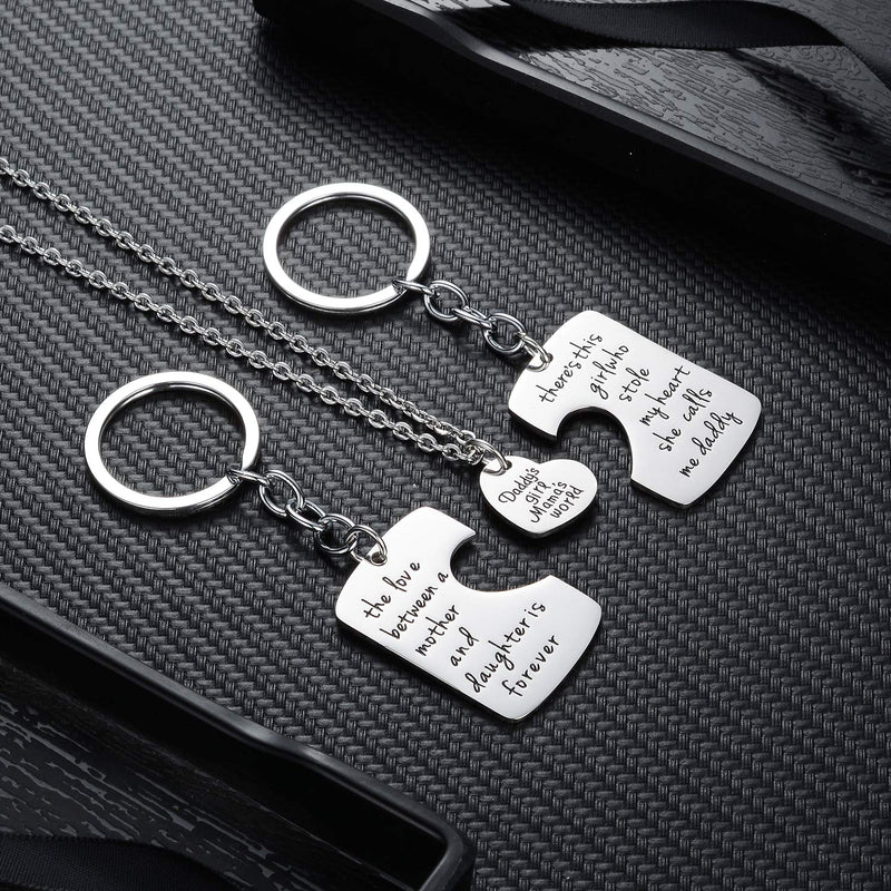 [Australia] - 3PCs/Set Father Mother Girl I Love U Charm Pendant Keyring Keychain Jewelry Gifts for Daughter Daddy Mom 2PCs Keyring & 1PC Necklace 