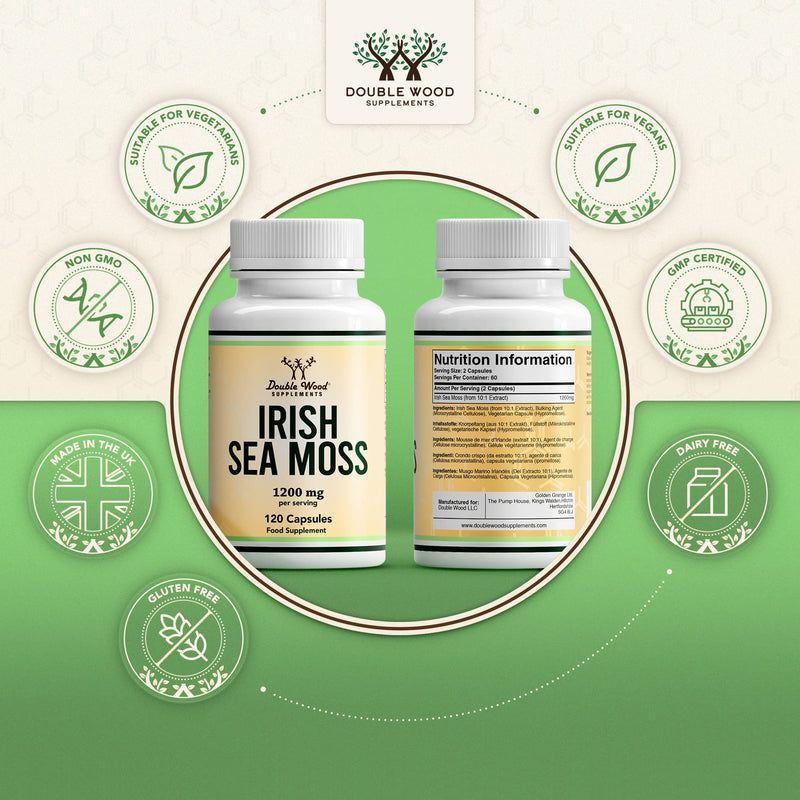 [Australia] - DW Irish Sea Moss Capsules | 120 Sea Moss Supplements - High Strength 1200mg Sea Moss per Serving | Non-GMO & Gluten Free | Manufactured in The UK 120 count (Pack of 1) 