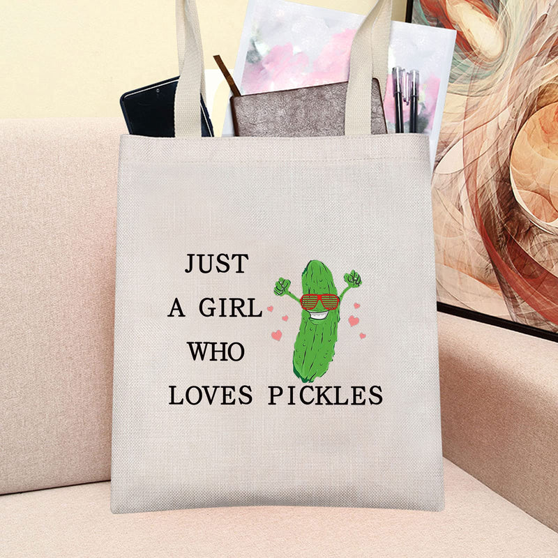 [Australia] - LEVLO Funny Pickle Cosmetic Bag Pickle Food Costume Party Gift Just A Girl Who Loves Pickles Makeup Zipper Pouch Bag Pickle Lover Gift For Women Girls, Who Loves Pickles Tote, 