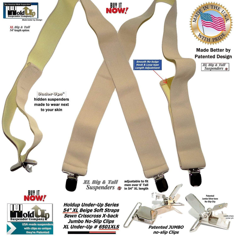 [Australia] - Holdup Brand 2" Undergarment XL hidden X-back Soft Suspenders with Silver No-slip Clips 
