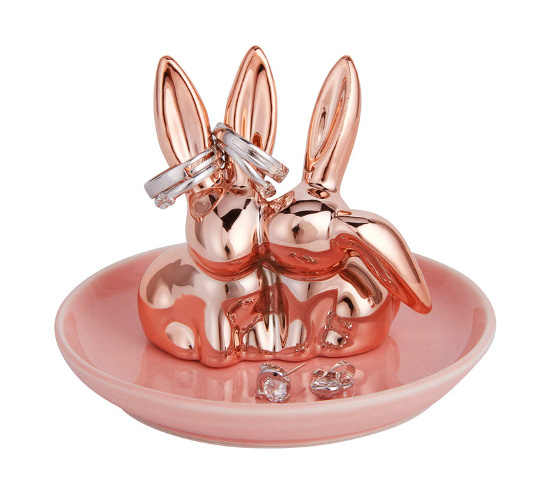 [Australia] - Jojuno Bunny Rabbit Ring Holder Jewelry Dish Pink Ceramic Plate Jewel Display Organizer Trinket Tray 