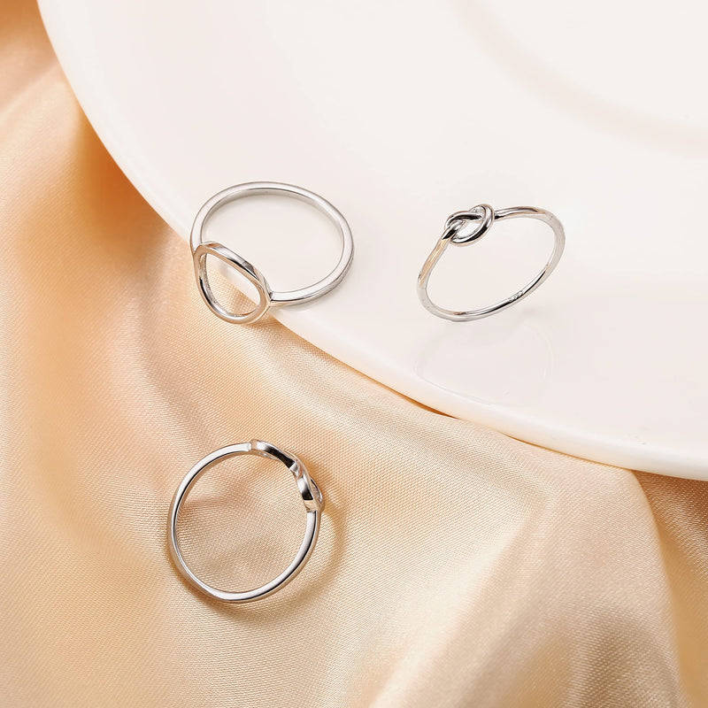 [Australia] - Fansilver 3Pcs Sterling Silver Knot Rings For Women Infinity Knot Round Circle Love Knot Ring Hypoallergenic Stackable Rings Set Minimalist Jewelry Band Friendship Promise Ring Size 5-9 