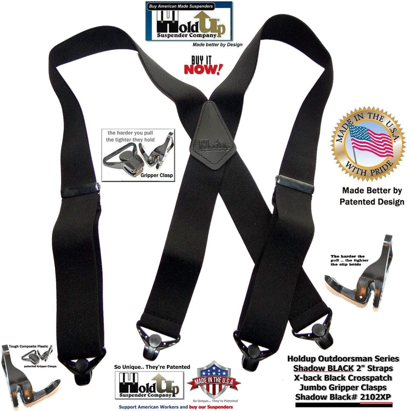 [Australia] - Holdup Suspender Company 2" Wide Shadow Black X-back Suspenders with Patented jumbo black Gripper Clasps 