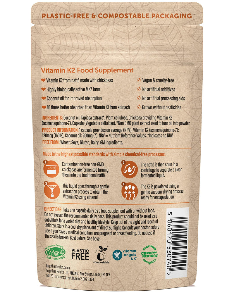 [Australia] - Vitamin K2 – Together Health – Vitamin K2 from Fermented Chickpeas – Highly Biologically Active MK7 Form – Vegan Friendly – Made in The UK – 30 Vegecaps 30 Count (Pack of 1) 