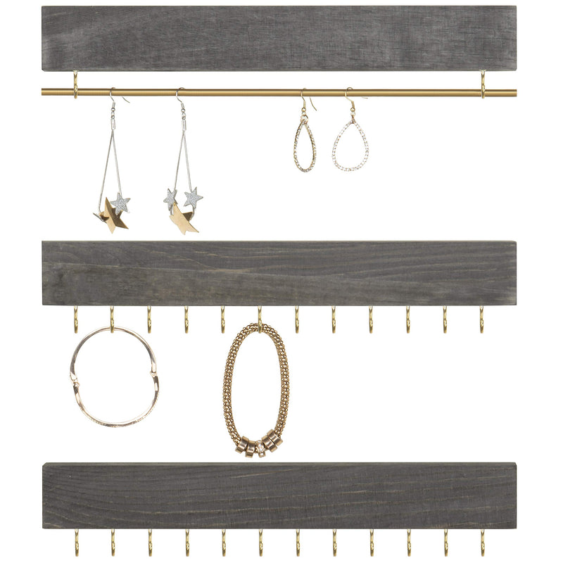 [Australia] - MyGift Vintage Gray Wood 3-Piece Wall-Mounted Jewelry Rack Set 