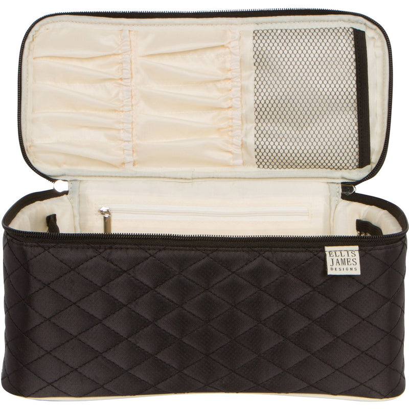 [Australia] - Ellis James Designs Large Travel Makeup Bag Organizer - Cosmetics Train Case Toiletry Bags for Women - Black - With Handle & Make Up Brush Holders - Professional Hair Dryer Cases & Beauty Storage 