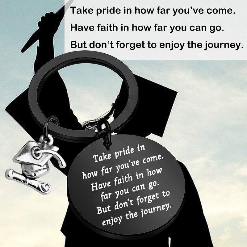 [Australia] - FUSTMW Graduation Gift Take Pride in How Far You Have Come Keychain Inspirational Letters Graduates Gifts for Him/Her Black 