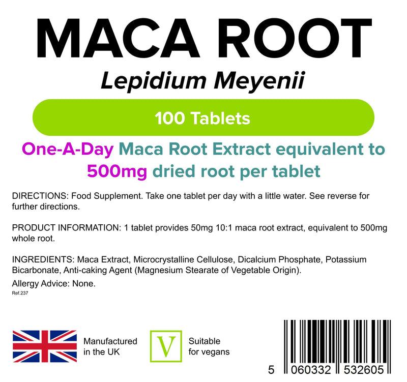 [Australia] - Lindens Maca Root 500mg Tablets - 100 Pack - Popular Botanical Food Supplement in an Easy to Swallow, One-a-Day Tablet - UK Manufacturer, Letterbox Friendly 