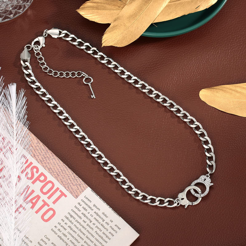 [Australia] - Silver Thick Cuban Necklace: Chunky Handcuff Fashion Link Chain Jewelry For Women Girl Boy Teen Men 