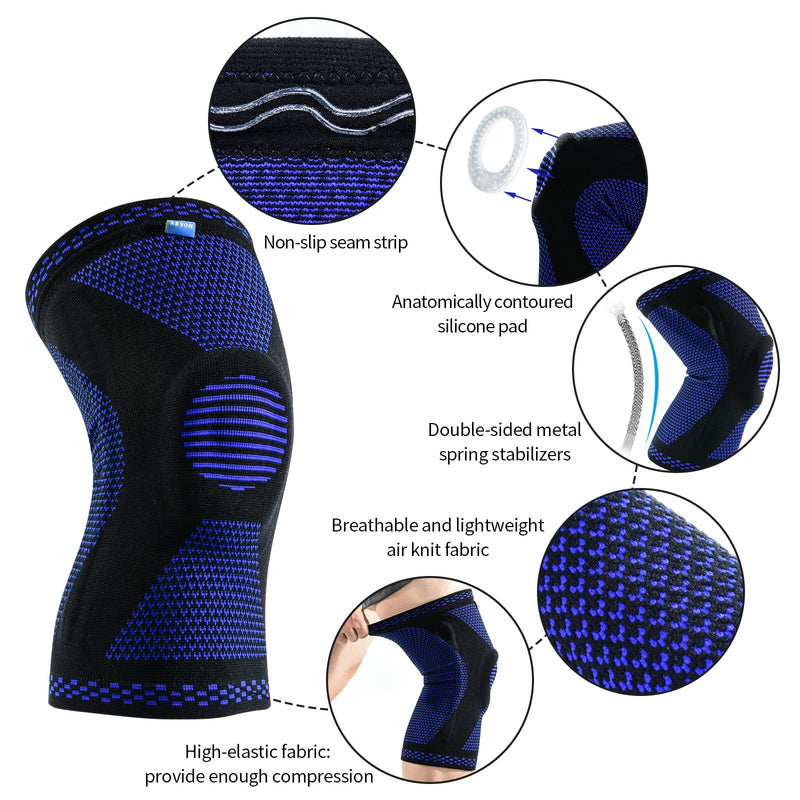 [Australia] - ABYON Professional Medical Grade Knee Compression Sleeve with Side Stabilizers for Men Women,Knee Support Brace for Meniscus Tear,Arthritis, ACL, Sports,Running,Basketball,Workout Black-Blue Large 