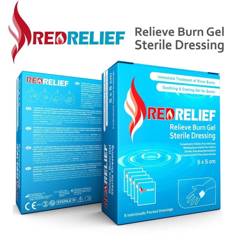 [Australia] - Pack of 5 RedRelief Emergency 5x5cm Burn Dressing - Cools, soothes and relieves Pain 