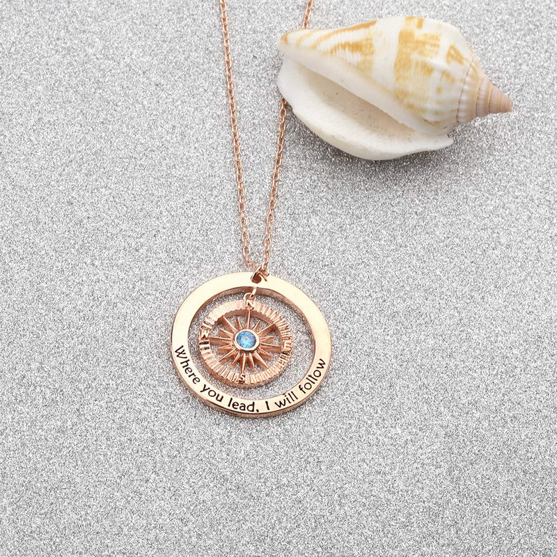 [Australia] - CHOORO Gilmore Girls Gift Mother Daughter Jewelry Where You Lead I Will Follow Compass Pendant Necklace Gift for Mother and Daughter Where You Lead necklace rg 