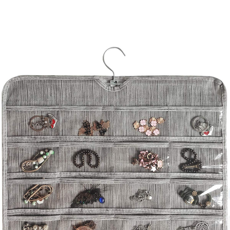 [Australia] - BB Brotrade Hanging Jewelry Organizer,80 Pocket Double Sided Organizer,Necklace,Earring,Ring Holder for Jewelries (Grey) Grey 