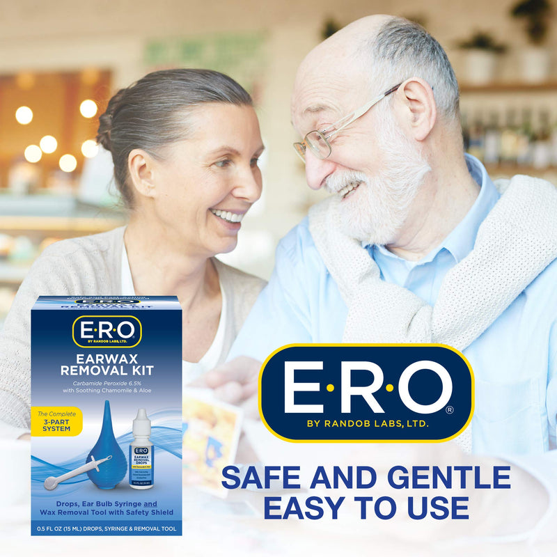 [Australia] - E-R-O Earwax Removal Kit for Complete Ear Care, with Carbamide Peroxide Earwax Removal Drops (0.5 fl oz), Ear Bulb Syringe and Ear Wax Removal Tool with Safety Shield 
