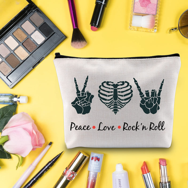 [Australia] - LEVLO Funny Rock and Roll Cosmetic Bag Guitar Retro 80s Hippie Hippi Gift Peace Love Rock'N Roll Makeup Zipper Pouch Bag For Friend Family, Peace Love Rock'N Roll, 