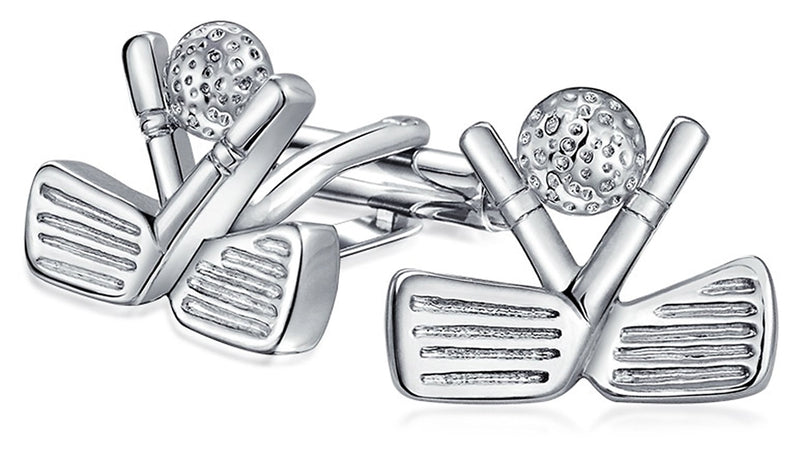 [Australia] - Bling Jewelry Golf Clubs Ball Caddy Golfer Sports Coach Cufflinks for Men Executive Shirt Cuff Links Bullet Hinge Back Silver Tone Stainless Steel Small 